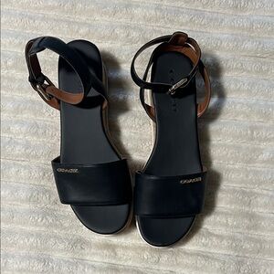 Coach Black and Tan Leather Sandals